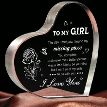 Gifts for Girlfriend, Heart Shaped Acrylic I Love You Plaque Keepsake, Christmas Anniversary Birthday Gifts for Her Girlfriend Fiancee GF