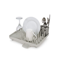 Joseph Joseph Duo Compact Dish Drying Rack, Kitchen Dish Plate Drainer with Utensil Pot and Draining Spout, Grey