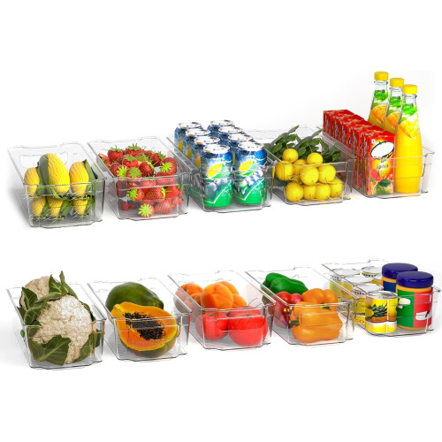 KICHLY Stackable Fridge Organisers - Set of 20 Storage Containers with Handles - Multipurpose Organizer Boxes For Kitchen, Fridge, Cupboard, Snacks,
