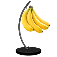 HOMKULA Banana Holder Stand - Banana Hook Hanger, Banana Tree Holder, Banana Rack for Kitchen Counter, Stainless Steel&Wooden Base (Black)
