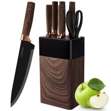 lapelux Knife Set,6 Piece Kitchen Knife Set-Kitchen Knives with Block, Wood Grain Handle, Stainless Steel Knivese with Chef, Bread Knife,for Cutting