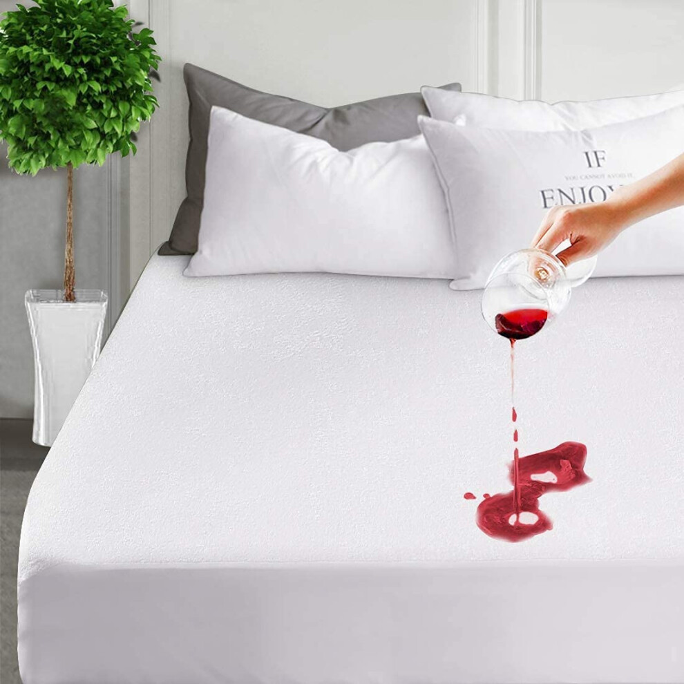Super King Terry Toweling Waterproof Mattress Protector 182X200 Cm Cotton Cover Extra Deep Bed Size Non Crinkly Anti Allergy Anti Bacterial Anti Dust 38984525