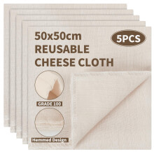 5PCS Cheesecloth, Grade 100 Unbleached Muslin Cloths for Cooking, Reusable Ultra Fine Cheese Cloths, Washable Hemmed Straining Cloth for Filtering Nu