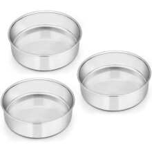 Homikit Cake Tin, 6 Inch Round Cake Tin Mould Set of 3, Layer Cake Tins Stainless Steel Cake Baking Pans for Christmas Birthday Wedding, Healthy & St
