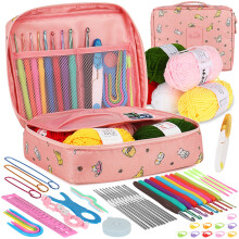 Aeelike Crochet Kits for Beginners Adults, Knitting Starter Kit for Adults, Include 0.6-6.0 mm Metal Crochet Hooks, Wool, Case and Knitting Accessori