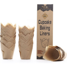 Bake Choice 200pcs Natural Tulip Muffin Cases for Baking, Unbleached European Parchment Paper Tulip Cupcake Cases, Cupcake Wrapper for Party, Christm