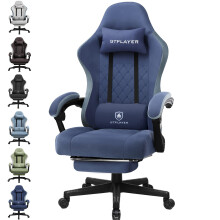 GTPLAYER Fabric Gaming Chair with Footrest, Ergonomic Computer Desk Chair with Pocket Spring Cushion Home Office High Back Support Lumbar Support Hea