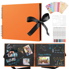DazSpirit Photo Album Scrapbook - 80 Page DIY Memory Book with 12 Metallic Pens & 8 Photo Stickers, Holds 420 Photos - Scrapbook Kit, Perfect for Wri