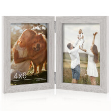 Tinkeps Double Photo Frame 6x4, Hinged Folding Picture Frames 4x6 for Tabletop Display, Grey
