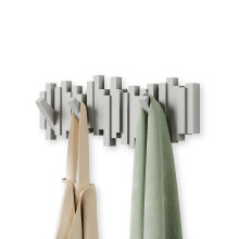 Umbra Sticks Multi Hook Coat Rack - Modern, Unique, Space-Saving Wall Mounted Coat Hanger with 5 Flip-Down Hooks for Hanging Coats, Scarves, Purses a