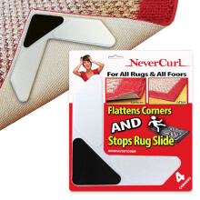 NeverCurl Rug Grippers - Anti Curl Corner Grippers for Laminate, Wooden, or Tiled Floors, Carpet Rug Corner Tape Grippers with Strong Grip Technology