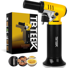 TBTEEK Kitchen Torch, One-Hand Operation Butane Torch Lighter with Gas Gauge, Adjustable Flame for BBQ, Baking, Brulee Creme, Crafts and Soldering(Bu