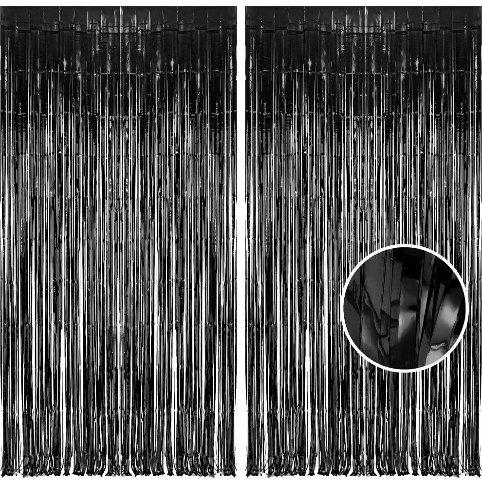 Foil Fringe Curtain Halloween Party Decorations- 2 Pcs 3.3 X 8.2 Ft Tinsel Curtains Photo Booth Backdrop Streamers Indoor Halloween Black Braveshine
