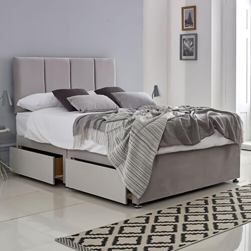ComfoRest King Size Divan Bed with 2 Drawers - 5FT - (Silver Plush) - Durable Frame for Modern Interiors - Functional Design for Large Spaces - Versa