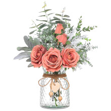 Floralsecret Faux Flowers with Vase Artificial Pink Rose Flowers in Vase Fake Eucalyptus Plant Floral Arrangement for Table Centerpieces, Baby Shower