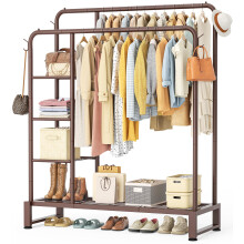 HOMIDEC Clothes Rail,Double Rail Clothes Rack with 4 Storage Shelves,Heavy Duty Metal Clothing Rail Supports to 80kg,Multifunctional Clothes Storage