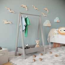 URBNLIVING Kids Wooden Hanging Dress Up Clothes Rail Rack Display Stand Extra Storage Shelf (Grey)