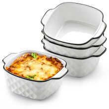 NUTRIUPS 13Oz Ceramic Baking Dishes set of 4, Square Baking Dishes, 400 ml Small Baking Dish for Air Fryer, Ceramic Bakeware with Handles (Diamond De
