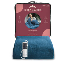 Dreamland Snuggle Up Electric Throw - Teal Blue, 5 Minute Fast Heat Up, Luxury Velvet Plush, 1 Control, 6 Temperature Settings with Timer, Machine Wa