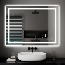 Dripex Bathroom Mirror with LED Lights, 500 * 700 MM Illuminated Backlit Wall Mounted Vanity Mirror Dimmable Switch 3 Colors and Demister Pad, Horizo