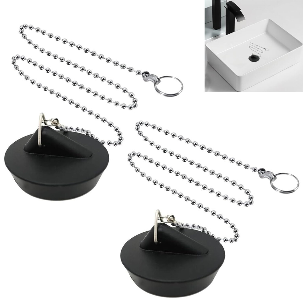 Yunyu 2 Pcs Universal Sink Plug With Chain, Bathroom Sink Plug Replacement, Drain Stopper For Bathroom Kitchen, Rubber Bath Plug With Stainless Steel