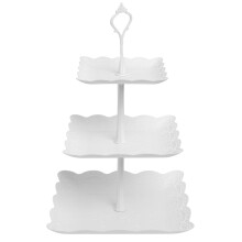 3 Tiers Cake Display Stand, White Afternoon Tea Stands, Plastic Square Cup Cake Fruit Dessert Party Server Plates Stands, Reusable Food Serving Platt