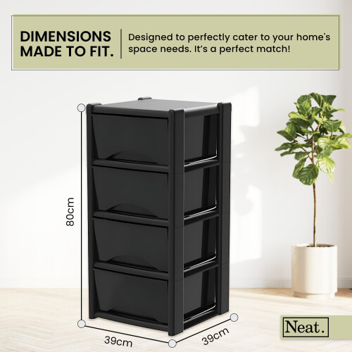 Neat. 4 Plastic Storage Drawers - Space-Saving Draws for Office & Home, Plastic Drawers Storage Unit - Durable Plastic Storage Draws - Plastic Draws 1