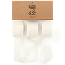 Vitalizart Ivory White Chiffon Silky Ribbon 1" x 21 Yd, Fringe Fabric Ribbon Package (3 Rolls *7 Yd), Cream Chiffon Ribbon for Wedding Invitation, Br