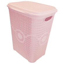 Best House | Plastic Laundry Basket | PINK | 65 Litres | Large | Knitted/Rattan Style | Laundry Storage Basket with Lid | Clothes Storage Washing Bin