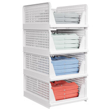 4 Pack Folding Closet Organizers Box, Stackable Plastic Basket, Drawer Shelf Container for Cupboard Kitchen Bathroom Bedroom (4L) White