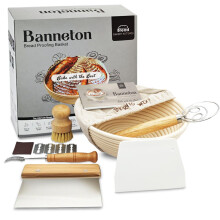 Sourdough Proving Basket Kit, Natural Rattan Sourdough Starter Kit with Bread Lame, Dough Scraper, Cloth Liner, Dough Whisk, Banneton Proofing Basket