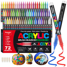 Funnasting 72 Colours Acrylic Paint Pens, Soft Brush Tip Acrylic Marker Pens, Paint Markers for Colouring, Glass, Fabric, Egg, Rock Painting and DIY