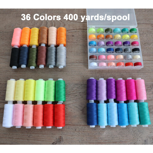 72 PCS Sewing Thread Assortment, 36 Color Thread for Sewing Machine with 36 Same Color Bobbins, Polyester Thread 400 Yards/Spool 1