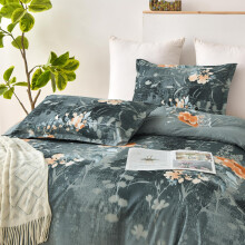 DJY Blue Floral Duvet Cover Set King Size - Orange Floral Design, 3-Piece Microfiber Bedding Set - Wrinkle-Resistant & Breathable Design with Hidden