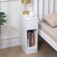 Pantanal Slim Bedside Table Cabinet White with Drawer and Shelf, Small Wood Nightstand Sofa Side End Table for Bedroom Living Room Narrow Corner Spac
