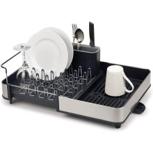 Joseph Joseph Extend Steel Expandable Dish Drainer Rack with Removable Cutlery Holder Swivel Draining Spout - Grey/Steel, 4, 1-tier