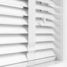Funky Gadgets Faux Wood Blinds Wooden Grain window Venetian Blind 50mm Horizontal Smooth Slats with Tape White Silver/Grey TRIMMABLE Child Safe (Whit