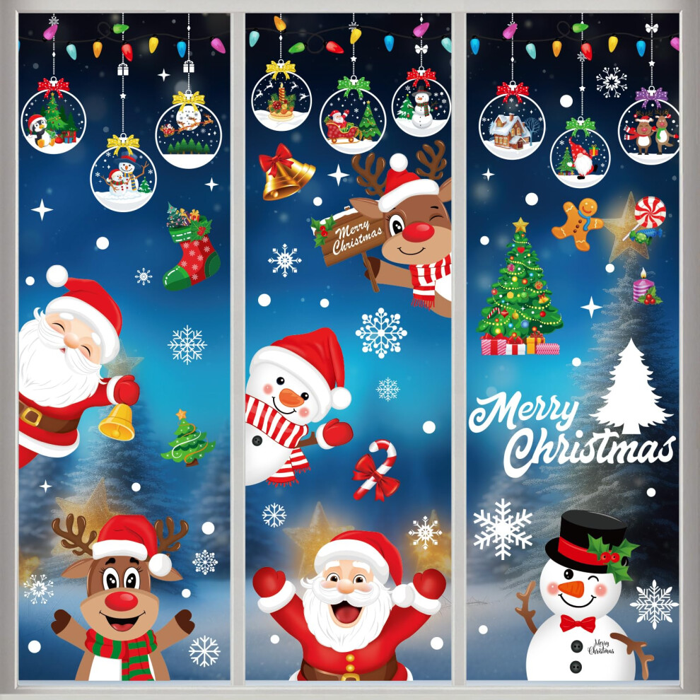 Christmas Window Stickers, 10 Sheets Santa Claus Xmas Window Clings Christmas Decorations, Reusable Snowflake Window Stickers For Christmas W Amlooph