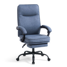 MZLEE Office Chair with Footrest Ergonomic Computer Chair with Padded Linkage Armrests Comfy Reclining Fabric Desk Chairs for Home Office Game(Navy B
