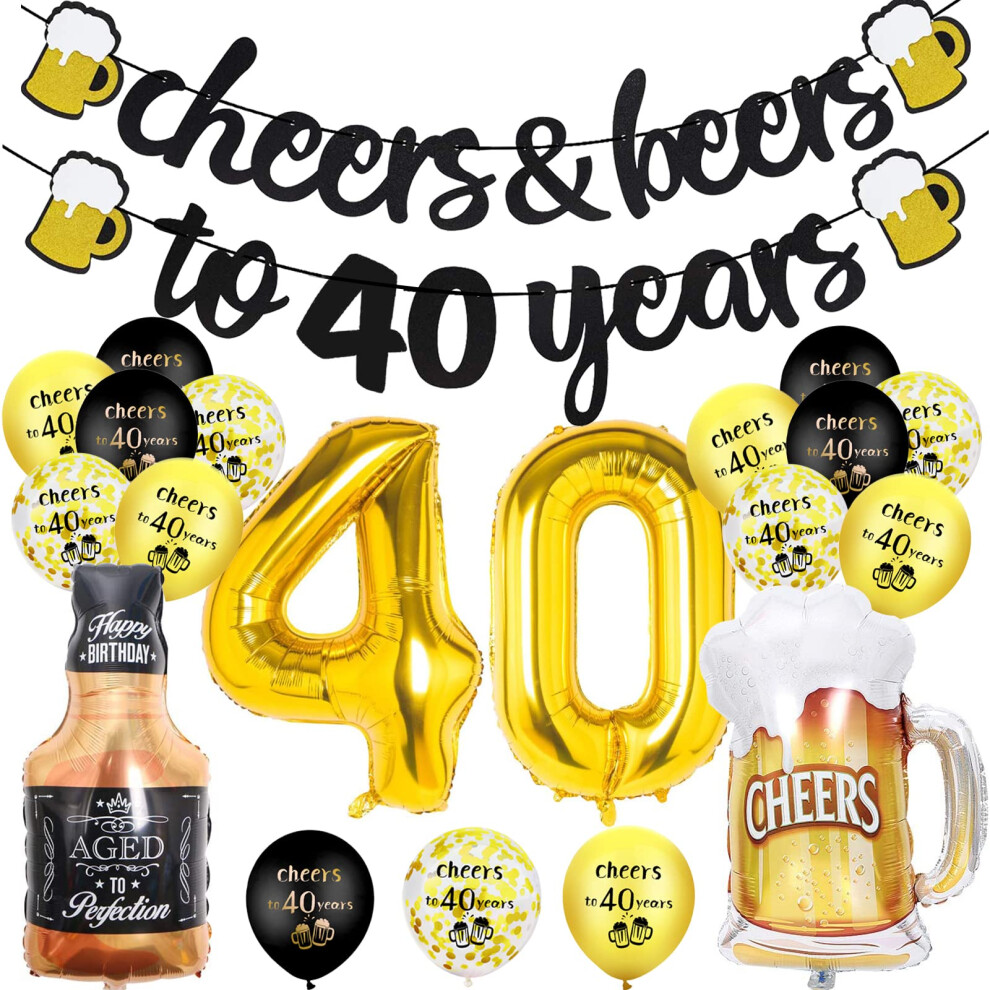 40Th Birthday Decoration, Happy 40Th Balloons With Cheer Banner, 40Inch Number 40 Foil Balloons, 40Th Sign Balloons Champagne Cups Foil Ba Black/Gold 76154249