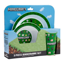 Minecraft 3 Piece Dinner Set with one dinner plate, Soup bowl & Tumbler BPA-free & Reusable Plastic Dinner Set and Dishwasher Safe for fan & Collecto