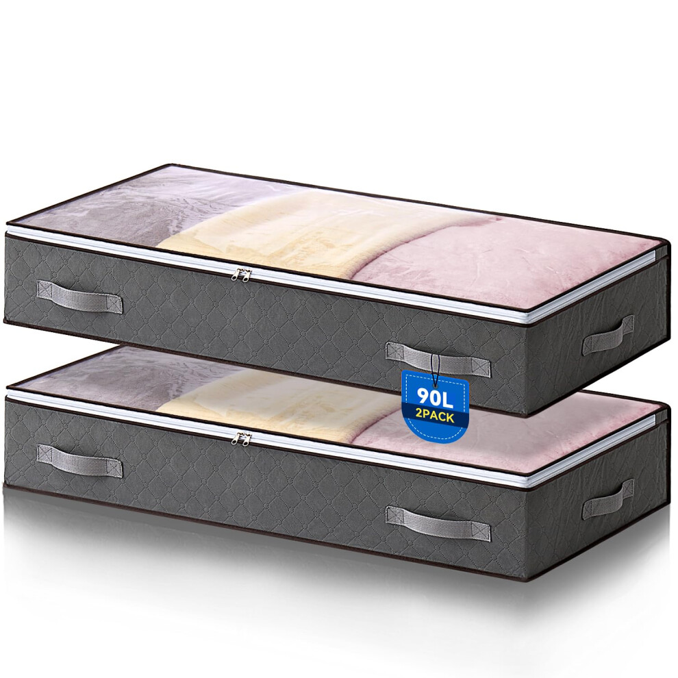 Boic 2 Pack 90L Underbed Storage Bags, Under Bed Storage Box With Lid, Clothes Storage Bag, Foldable Underbed Storage Boxes Clothes Organiser Boxes W 30472938