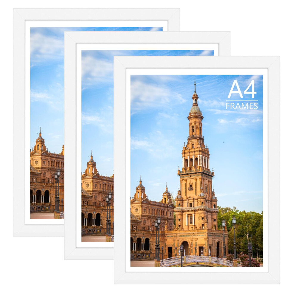 Uhogo A4 Frame White Set Of 3-21 X 29.7Cm Picture Frame A4 Photo Frame With Safe Perspex Front And Hanging Hooks - Wall And Tabletop Display, Landsca 41815274