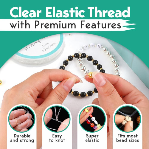 Clear Bracelet String, Elastic String for Bracelet Making - Jewellery Making Supplies - Clay Bead Stringing, Elastic Thread, Invisible Thread - 1mm 1 1