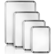 Baking Tray Set of 4, Essentials Stainless Steel Oven Tray Sets, Easy Cleaning Rectangle Sheet Oven Tray for Baking Cooking, Non Toxic, Rust Free, Di