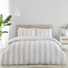 Catherine Lansfield Cove Stripe Reversible Double Duvet Cover Set with Pillowcases Natural