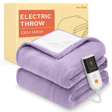 HOMLYNS LuxeHeat Heated Blanket Electric Blanket, Soft Flannel Sherpa Heated Throw, Heating Blanket with 9 Heat Settings, 10 hrs Timer Auto Shut Off