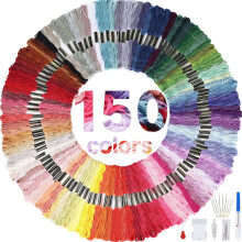 HAUSPROFI Embroidery Threads, 150 Colors Polyester Thread, Perfect for Friendship Bracelets & Cross Stitch, 8m 6-Strand Floss Kit with Needles, Fade-