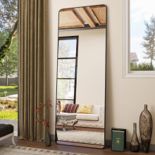 Koonmi Mirror Full Length with Rounded Corners, 52 x 161 cm Free Standing Mirror with Stand, Large Floor Full Body Hanging Wall Mounted for Bedroom,