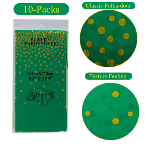 CEILIWEN 10 Pack Rectangular Plastic Tablecloths  Green  Gold Party Table C 1